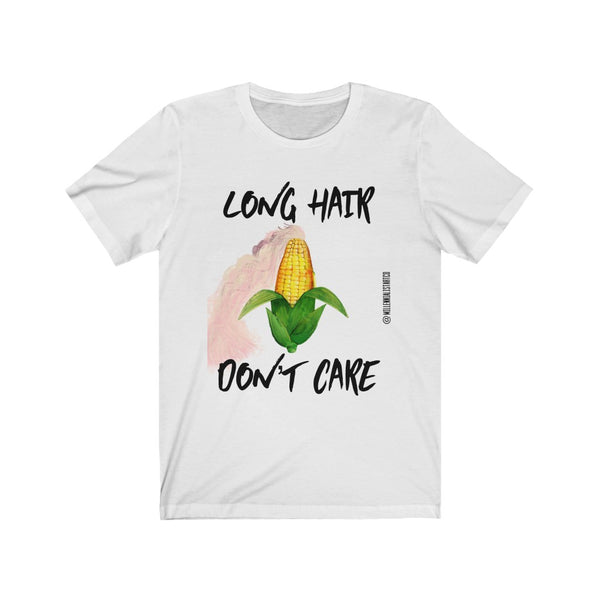 “Long Hair Don’t Care” Unisex Jersey Short Sleeve Tee