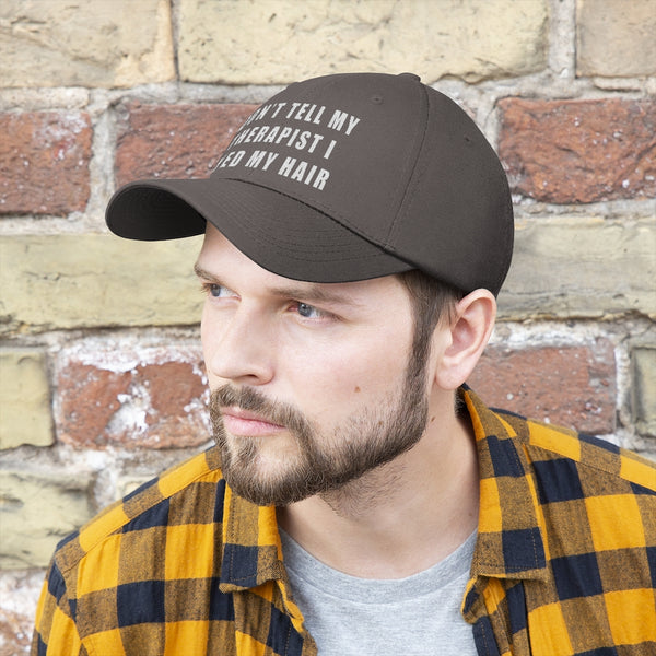 “Don’t Tell My Therapist I Dyed” Unisex Twill Hat